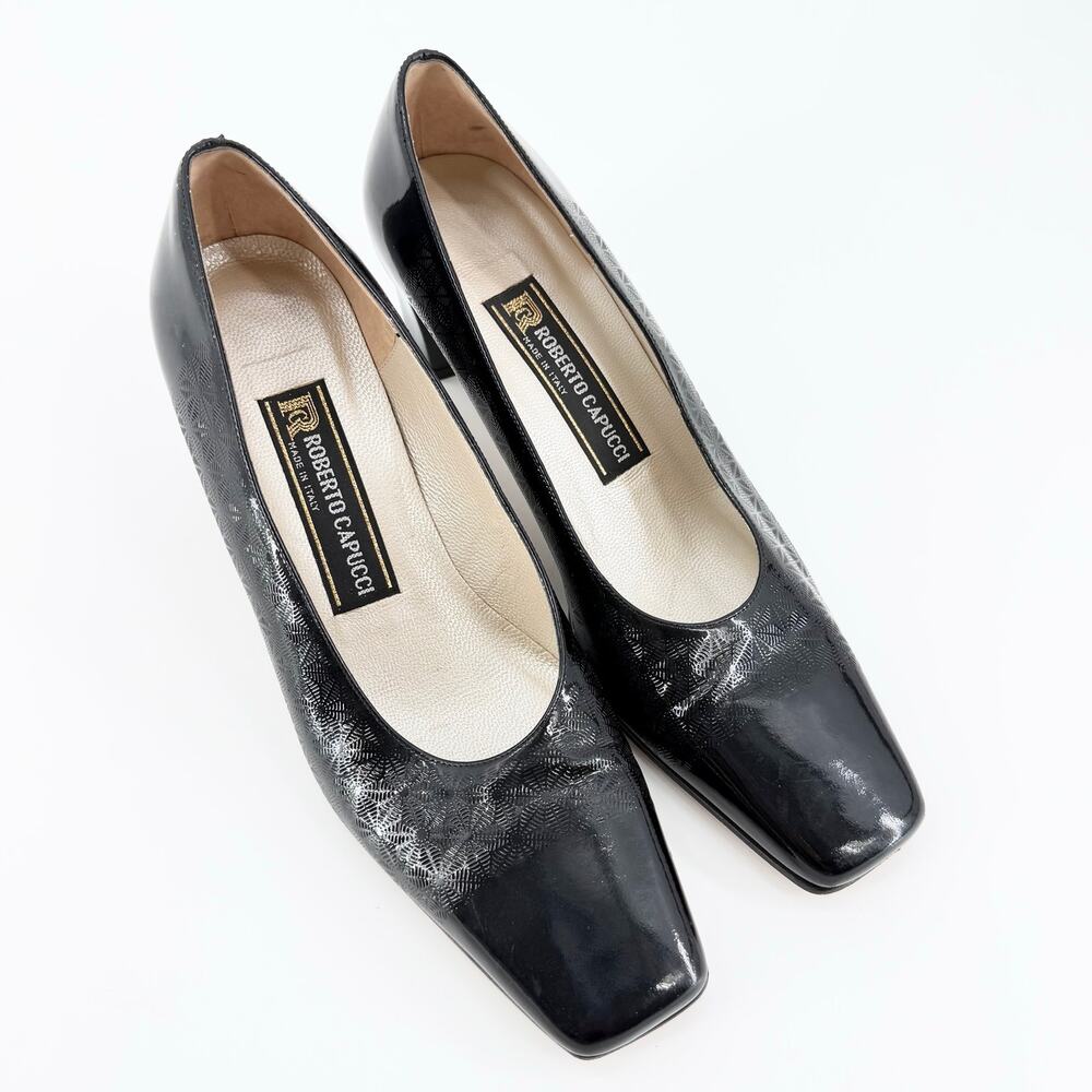 Vintage Roberto Capucci Made in Italy Leather Pumps Square Toe Heel Size 9